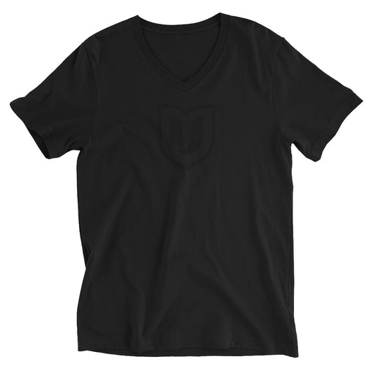Black on Black Shield Unisex Short Sleeve V-Neck T-Shirt